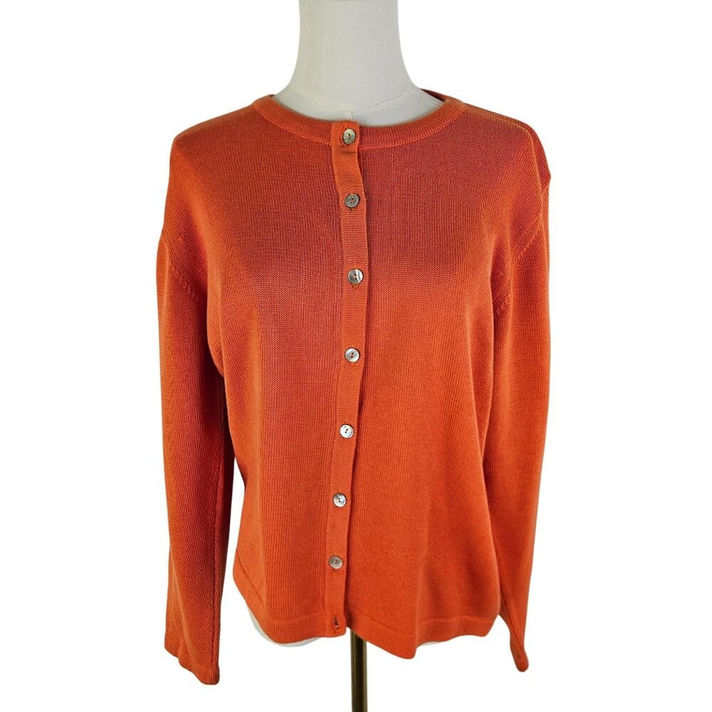 Foxcroft Orange Button-Front Cardigan Sweater